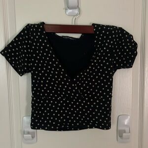 Brandy Melville black crop top with v neck and flowers size small